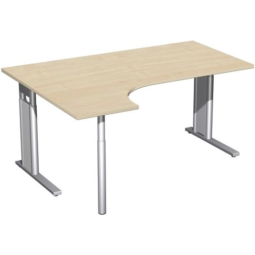 Eckschreibtisch, Ecke links, Füße einseitig verkürzt, C-Fuß Pro, höhenverstellbar, 680-820 x 1.600 x 1.200 mm (HxBxT), Dekor Ahorn