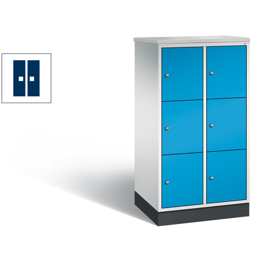 Schließfachschrank, Fächerschrank, 2 Abteile, 6 Fächer, Zylinderschloss, 1.250 x 620 x 500 mm (HxBxT), Korpus Fernblau, Tür anthrazitgrau