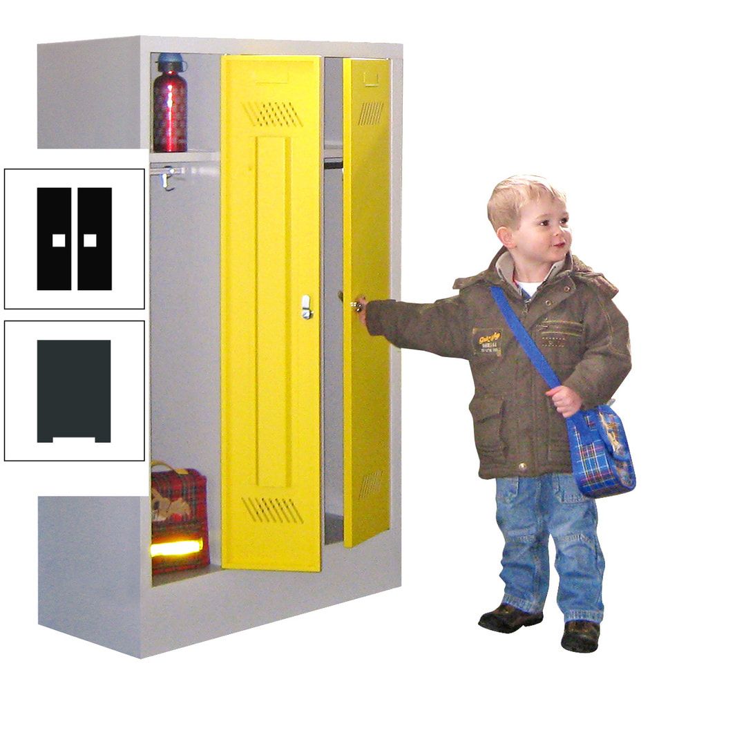 Spindschrank f. Kindergärten - mit Sockel - Höhe 1.300 mm - 2 Abteile a 250 mm - Drehriegel - anthrazitgrau