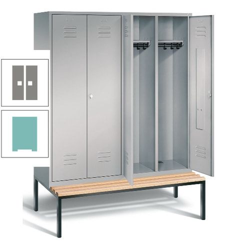 Doppel-Spindschrank, Buche Sitzbank untergebaut, 4 Abteile a 400 mm, Korpus lichtgrau, Tür anthrazitgrau, 2.090 x 1.590 x 815 mm (HxBxT)