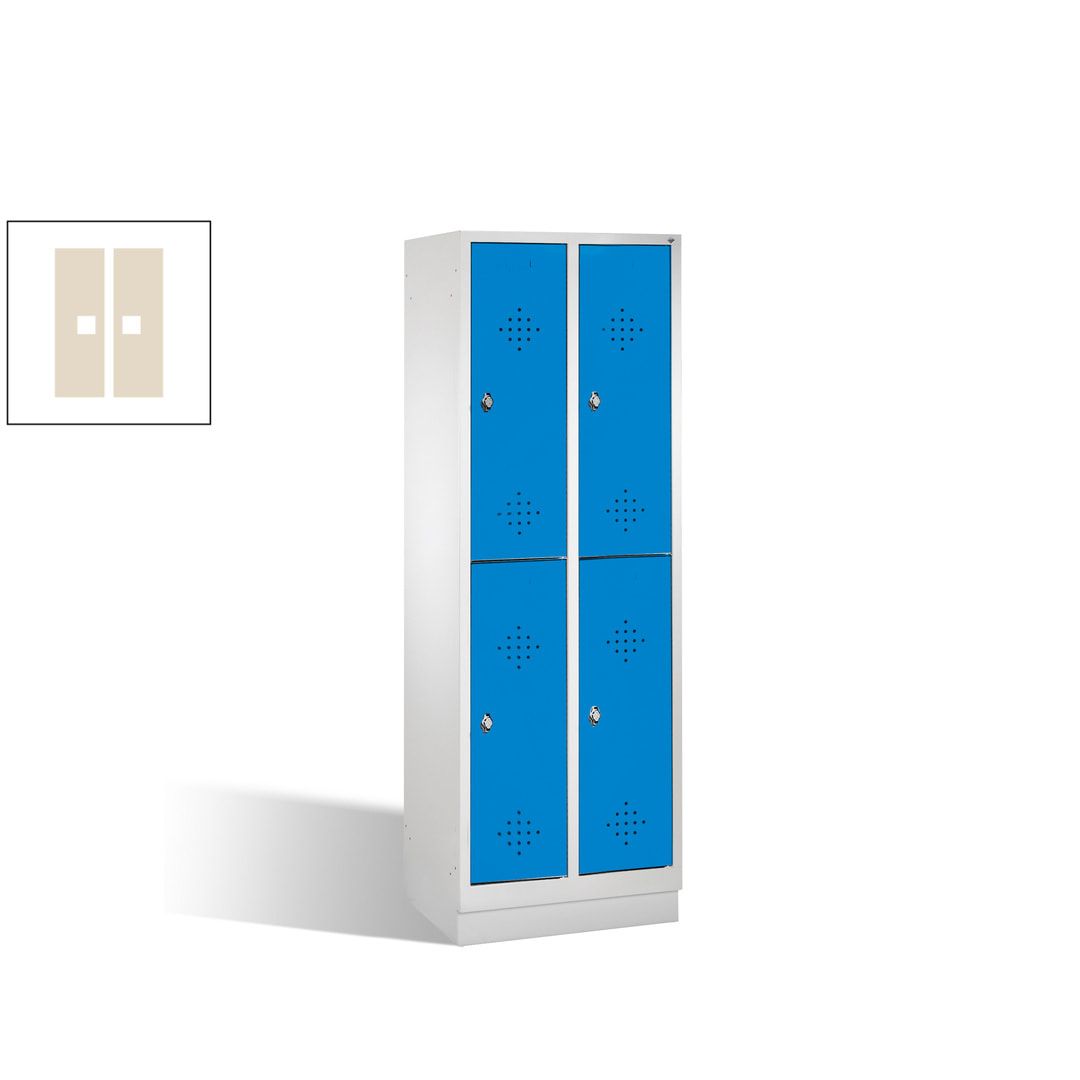 Garderobenschrank, 2 Abteile, 4 Fächer, 1.800 x 610 x 500 mm (HxBxT), Drehriegel, Sockel, Korpus anthrazitgrau, Türen anthrazitgrau