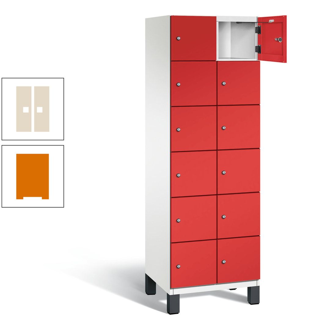 Fächerschrank, Stahlschrank, 12 Fächer, Türöffnungsbegrenzer, Füße, 1.980 x 600 x 525 mm (HxBxT), Korpus anthrazitgrau, Front anthrazitgrau