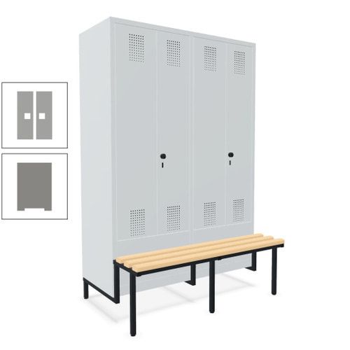 Doppel-Spind, Garderobenschrank, Buche Sitzbank integriert, 4 Abteile 300 mm, Korpus anthrazitgrau, Tür anthrazitgrau, 1.850 x 1.200 x 815 mm (HxBxT)
