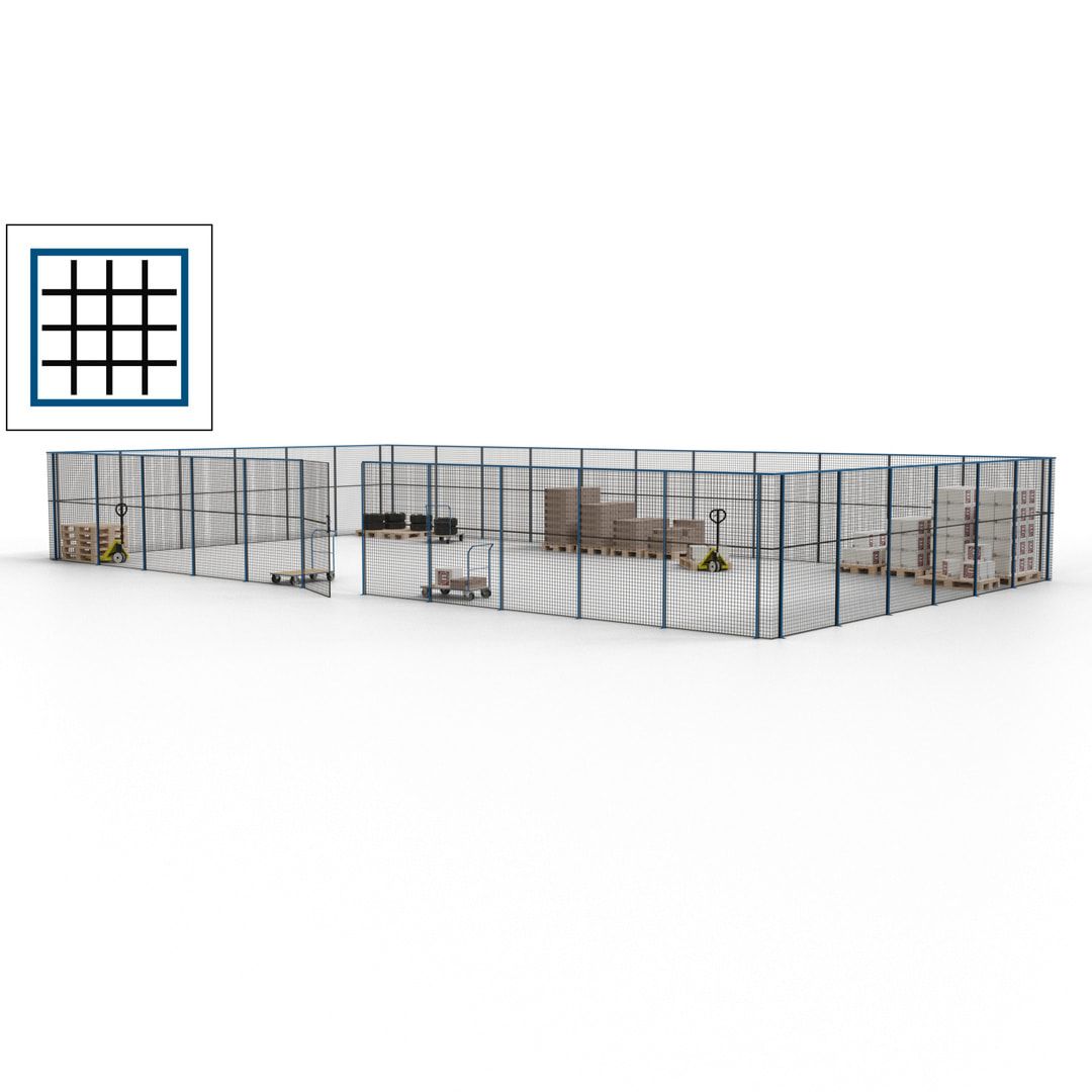 Maschinen Schutzgitter - Hallentrennwand - Sicherheitszaun - Tür - 51 m - 2.200 x 16.900 x 9.400 mm (HxBxT) - enzianblau