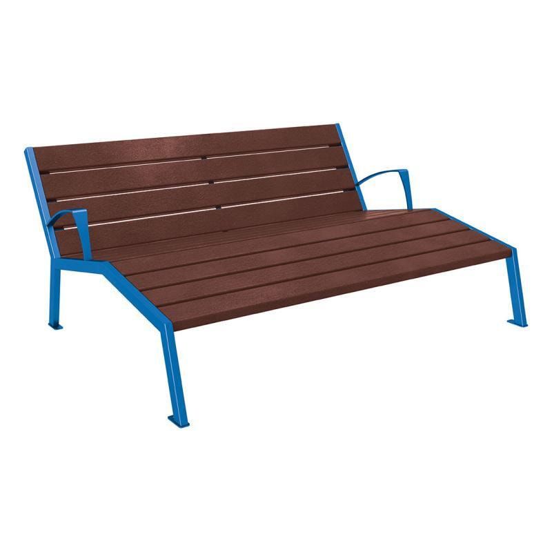 Liegestuhl aus Kunststoff und Stahlstreben - mit Armlehnen - 808 x 1.800 mm (HxB) - Farbe enzianblau - Parkbank - Gartenbank