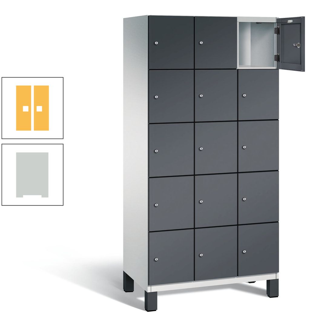Fächerschrank, Stahlschrank, 15 Fächer, Türöffnungsbegrenzer, Füße, 1.980 x 900 x 525 mm (HxBxT), Korpus anthrazitgrau, Front anthrazitgrau