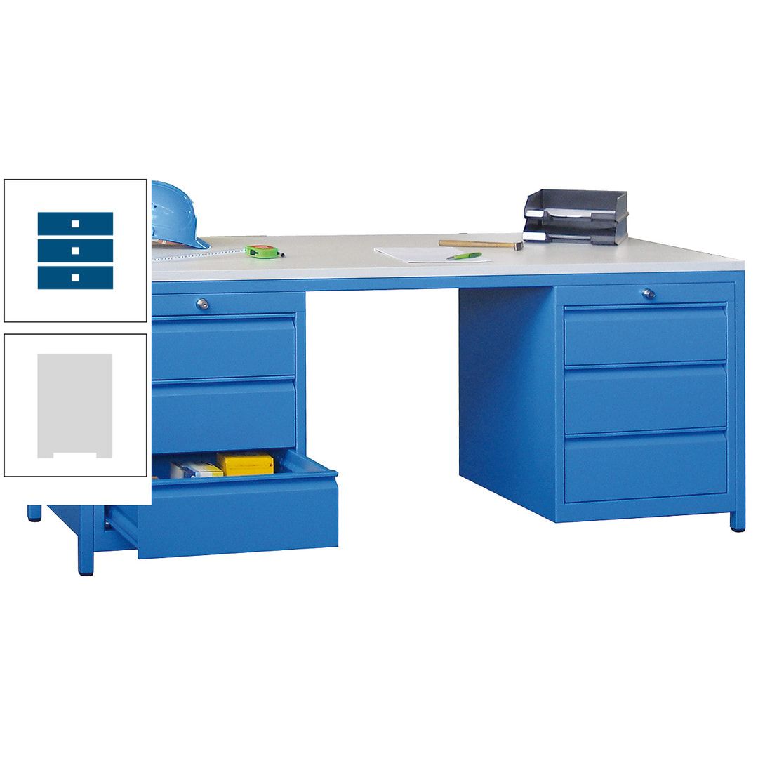 Meisterschreibtisch - 2 Schubladenblöcke - 6 Schubladen - 720 x 1.700 x 800 mm (HxBxT) - anthrazitgrau