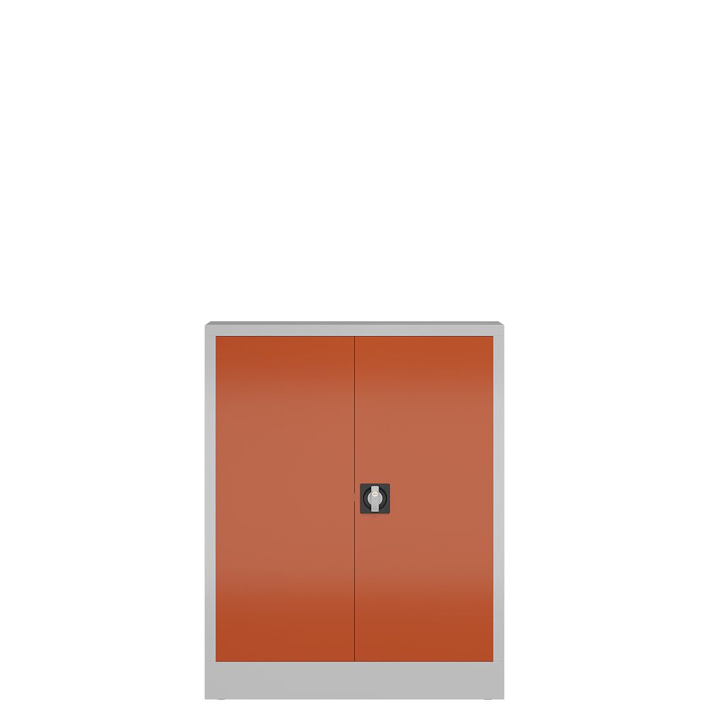 Aktenschrank, Büroschrank, abschließbar, Flügeltüren, 2 Fachböden, 1.200 x 920 x 420 mm (HxBxT), Stahl, Korpus und Türen lichtgrau