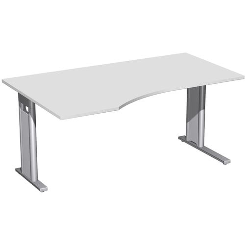 Eckschreibtisch, Ecke links, Füße einseitig verkürzt, C-Fuß Pro, 720 x 1.600 x 1.000 mm (HxBxT), Gestell silber, Dekor Ahorn