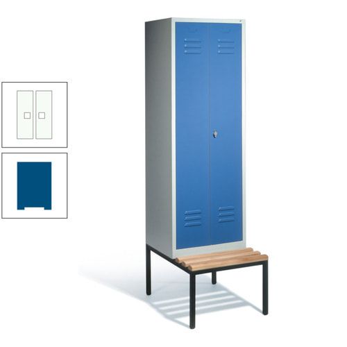 Doppel-Spindschrank, Buche Sitzbank untergebaut, 2 Abteile a 300 mm, Korpus lichtgrau, Tür anthrazitgrau, 2.090 x 610 x 815 mm (HxBxT)
