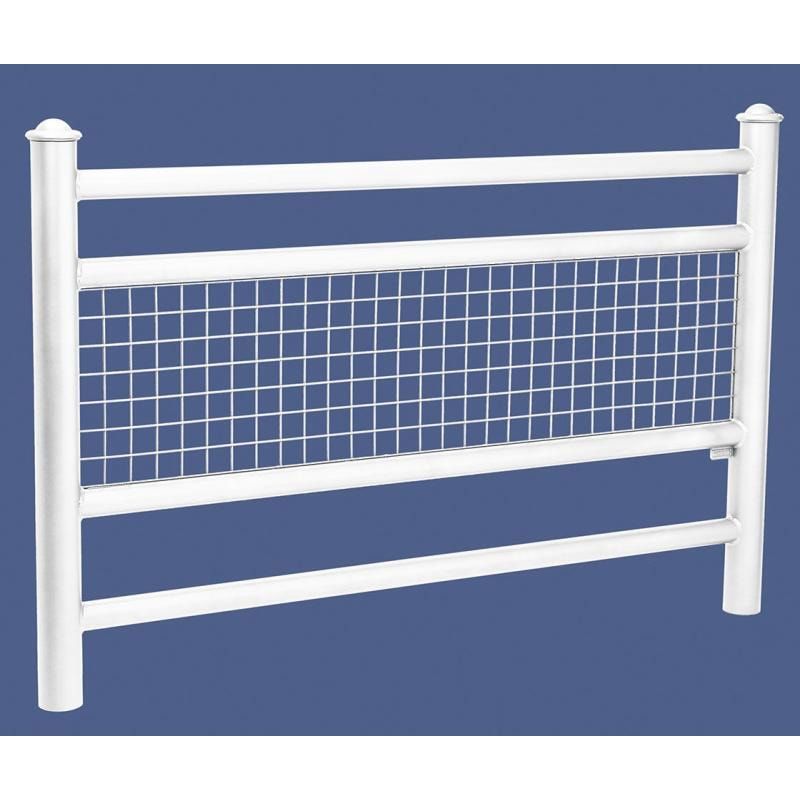Geländer 2 Stahlrohre und Gitter - 1.000 x 1.572 mm - Pfosten mit Edelstahlkopf - Farbe enzianblau - Außengeländer Systemgeländer