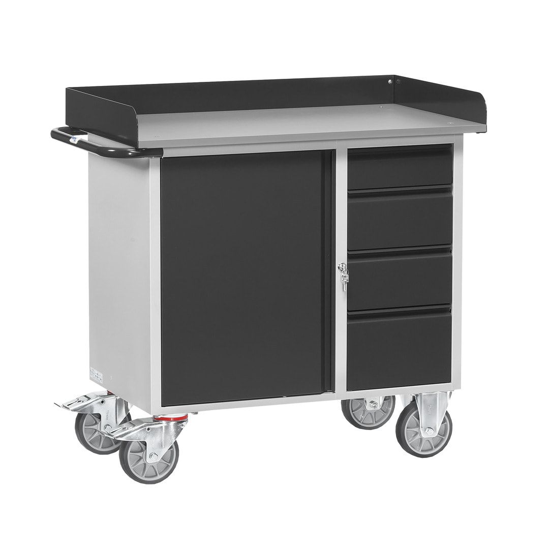 Fetra - Werkstattwagen - Tragkraft 400 kg - 995 x 590 x 1.080 mm (HxBxT) - 1 Schrank - 4 Schubladen - Abrollrand