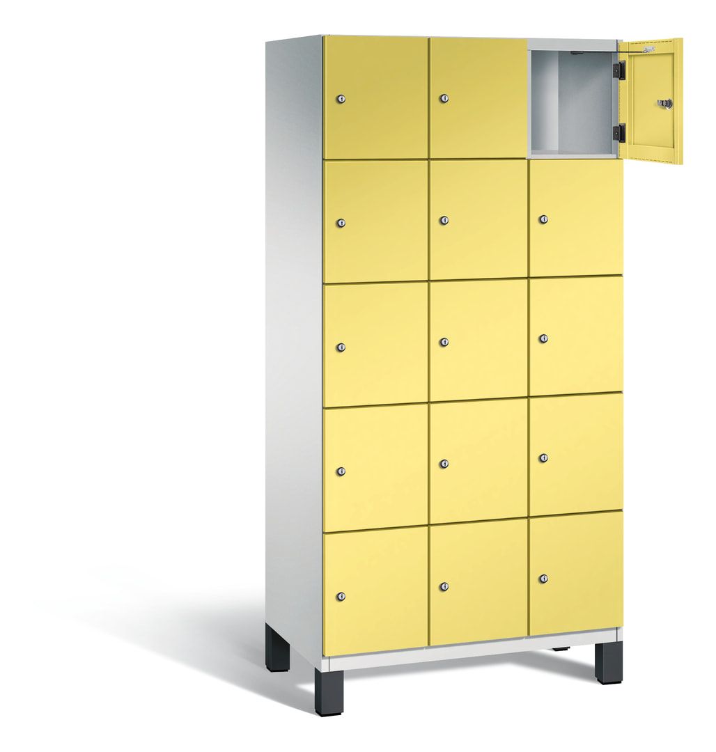Fächerschrank, Stahlschrank, 15 Fächer, Türöffnungsbegrenzer, Füße, 1.980 x 900 x 525 mm (HxBxT), Korpus anthrazitgrau, Front anthrazitgrau