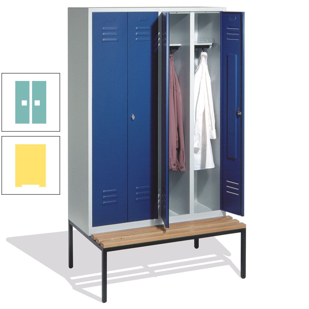 Doppel-Spindschrank, Buche Sitzbank untergebaut, 4 Abteile a 300 mm, Korpus lichtgrau, Tür anthrazitgrau, 2.090 x 1.190 x 815 mm (HxBxT)
