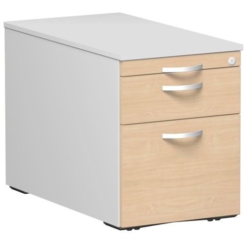 Rollcontainer, Metallschublade, Hängeregistratur, Utensilienfach, abschließbar, 565 x 438 x 800 mm (HxBxT), Frontfarbe Ahorn, Korpusfarbe Buche