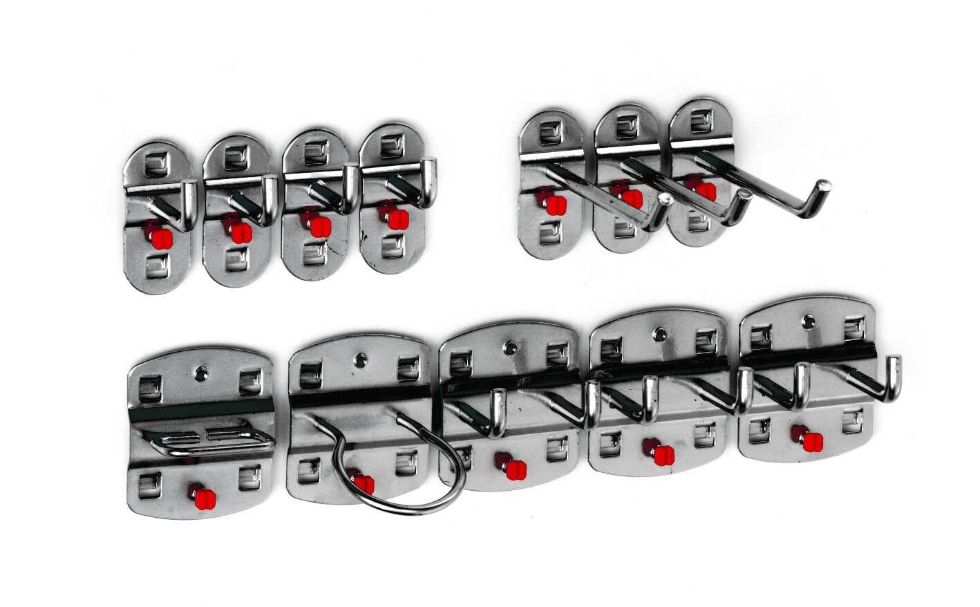 Werkzeughalterset, Hakenset, 12-teilig, für Lochplatten, Schraubsystem, Farbe Aluminium