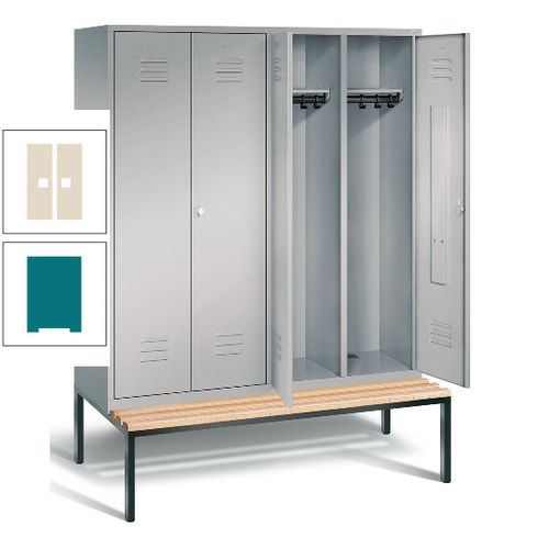 Doppel-Spindschrank, Buche Sitzbank untergebaut, 4 Abteile a 400 mm, Korpus lichtgrau, Tür anthrazitgrau, 2.090 x 1.590 x 815 mm (HxBxT)