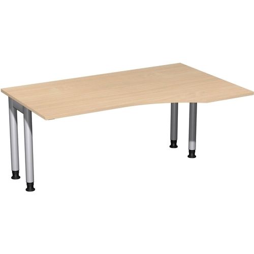 Eckschreibtisch, Ecke rechts, Füße einseitig verkürzt, 4-Fuß Pro, höhenverstellbar, 680-800 x 1.600 x 1.000 mm (HxBxT), Dekor Ahorn