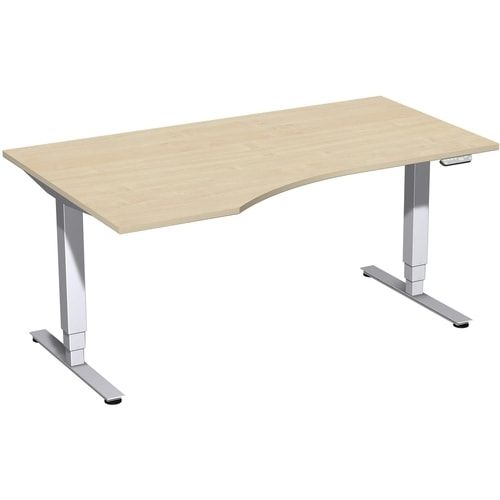 Eckschreibtisch, Ecke links, Elektro Pro+, elektronisch höhenverstellbar, 625-1.285 x 1.600 x 1.000 mm (HxBxT), Gestell silber, Dekor Ahorn