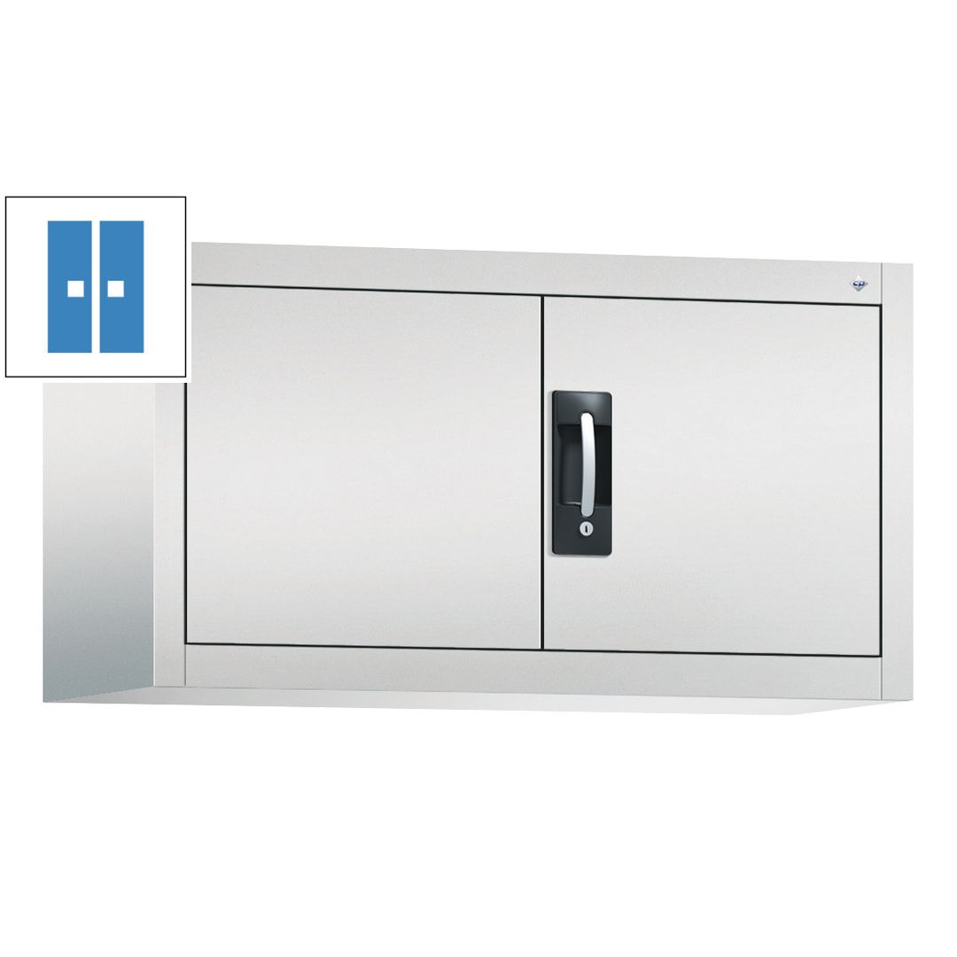 C+P Aufsatzschrank mit Flügeltüren, abschließbar, 1 Fachboden, Korpusfarbe lichtgrau, Frontfarbe enzianblau, 790 x 930 x 400 mm (HxBxT)