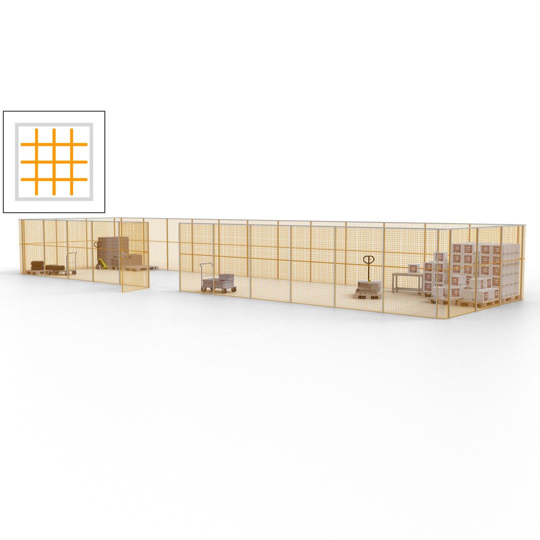 Maschinen Schutzgitter - Hallentrennwand - Sicherheitszaun - Tür - 45 m - 2.200 x 18.400 x 4.900 mm (HxBxT) - enzianblau