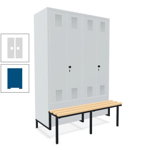 Doppel-Spind, Garderobenschrank, Buche Sitzbank integriert, 4 Abteile 300 mm, Korpus anthrazitgrau, Tür anthrazitgrau, 1.850 x 1.200 x 815 mm (HxBxT)