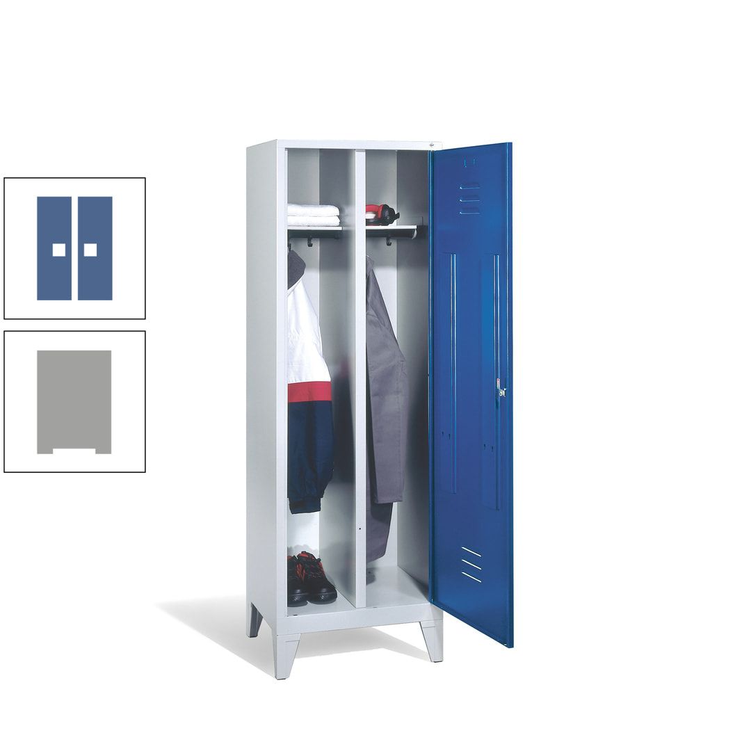 Doppel-Spind mit Großtür, Garderobenschrank mit Füßen, 2 Abteile a 300 mm, Korpus anthrazitgrau, Tür anthrazitgrau, 1.850 x 610 x 500 mm (HxBxT)