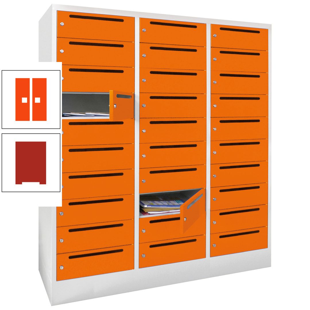 Postverteilerschrank, Schließfachschrank, 3 Abteile a 40 cm, 30 Fächer, 1.850 x 1.200 x 500 mm (HxBxT), Korpus anthrazitgrau, Front anthrazitgrau