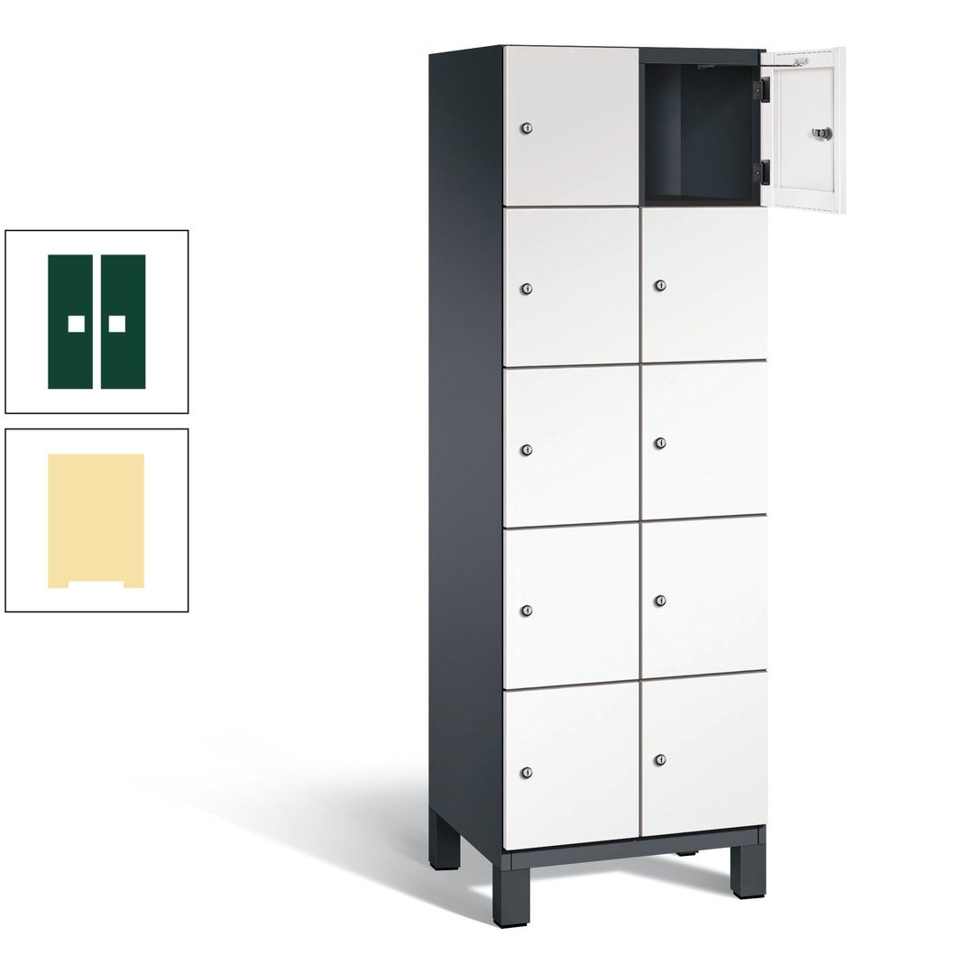 Fächerschrank, Stahlschrank, 10 Fächer, Türöffnungsbegrenzer, Füße, 1.980 x 600 x 525 mm (HxBxT), Korpus anthrazitgrau, Front anthrazitgrau
