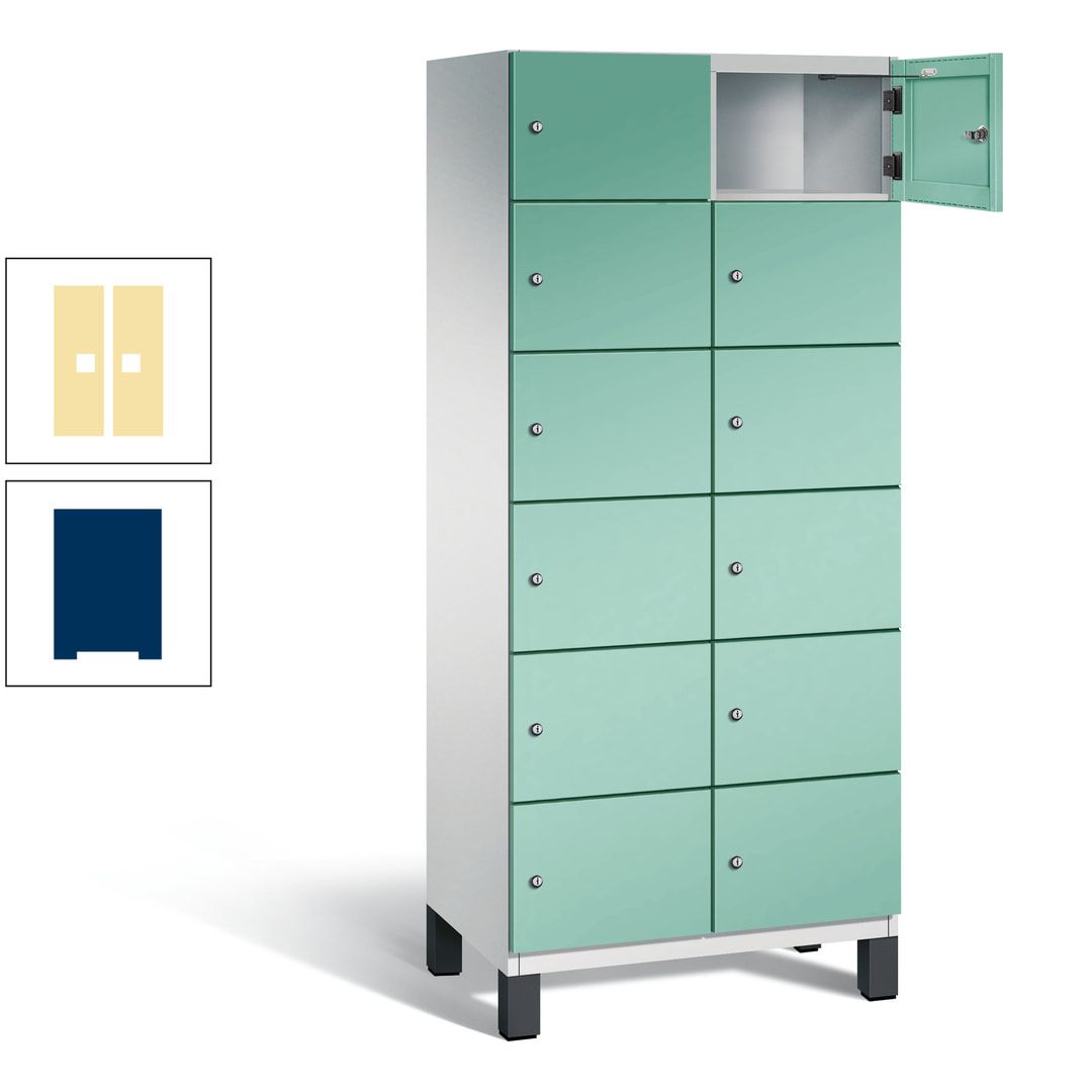 Fächerschrank, Stahlschrank, 12 Fächer, Türöffnungsbegrenzer, Füße, 1.980 x 800 x 525 mm (HxBxT), Korpus anthrazitgrau, Front anthrazitgrau