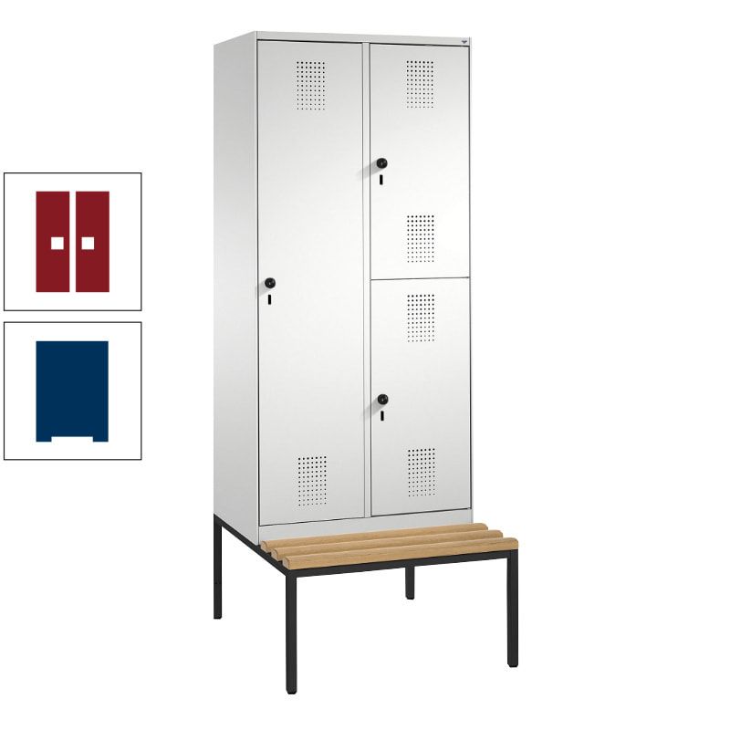 Garderobenschrank, Spind ein- und doppelstöckig Sitzbank, 2 Abteile, 3 Fächer, 2.090 x 800 x 500 mm (HxBxT), Front anthrazitgrau, Korpus anthrazitgrau