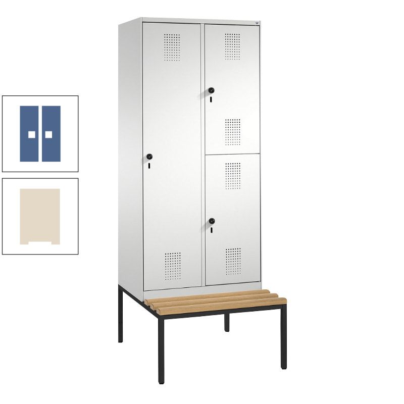 Garderobenschrank, Spind ein- und doppelstöckig Sitzbank, 2 Abteile, 3 Fächer, 2.090 x 800 x 500 mm (HxBxT), Front anthrazitgrau, Korpus anthrazitgrau