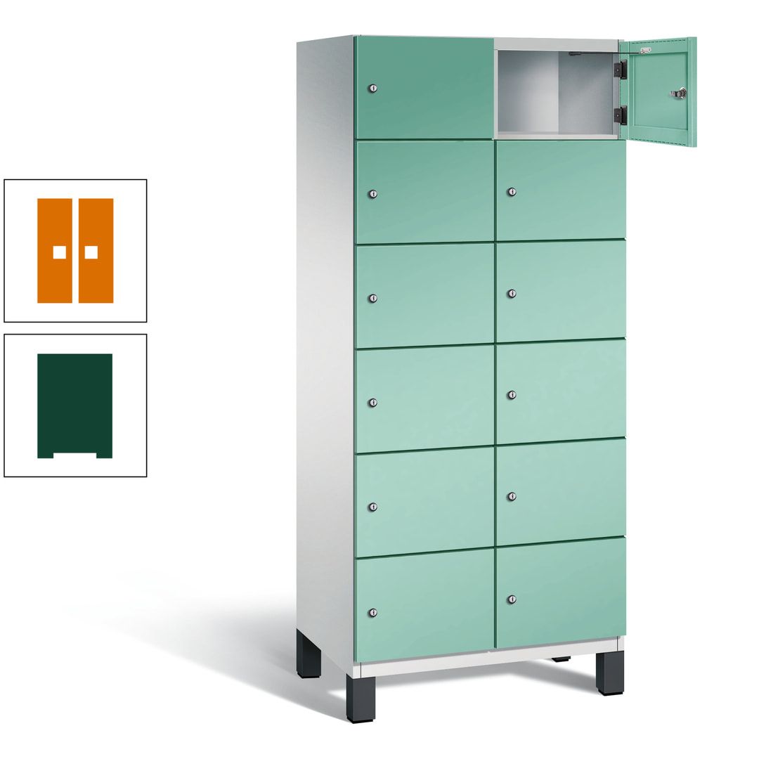 Fächerschrank, Stahlschrank, 12 Fächer, Türöffnungsbegrenzer, Füße, 1.980 x 800 x 525 mm (HxBxT), Korpus anthrazitgrau, Front anthrazitgrau