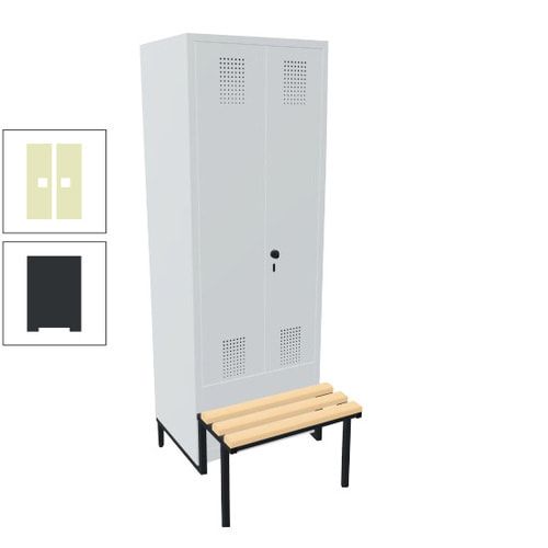 Doppel-Spind, Garderobenschrank, Buche Sitzbank integriert, 2 Abteile a 400 mm, Korpus anthrazitgrau, Tür anthrazitgrau, 1.850 x 800 x 815 mm (HxBxT)