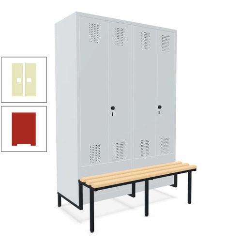 Doppel-Spind, Garderobenschrank, Buche Sitzbank integriert, 4 Abteile 300 mm, Korpus anthrazitgrau, Tür anthrazitgrau, 1.850 x 1.200 x 815 mm (HxBxT)
