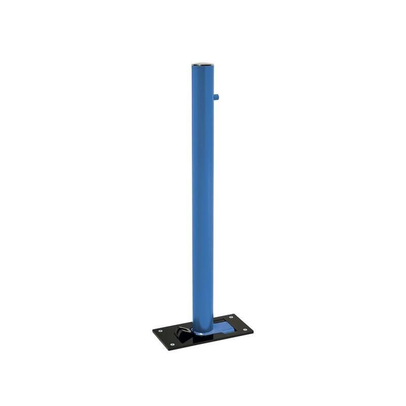 Klappbarer Pfosten mit Edelstahlkopf - 76 x 1.077 mm (DxH) - Überfahrhöhe 114 mm - Farbe enzianblau - Absperrpfosten