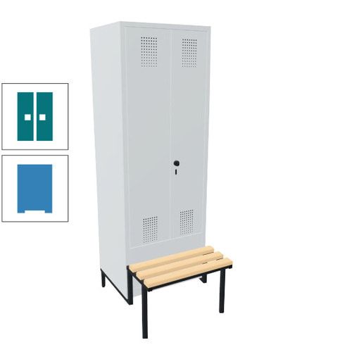 Doppel-Spind, Garderobenschrank, Buche Sitzbank integriert, 2 Abteile a 400 mm, Korpus anthrazitgrau, Tür anthrazitgrau, 1.850 x 800 x 815 mm (HxBxT)