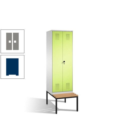Doppel-Spind, Garderobenschrank, Buche Sitzbank untergebaut, 2 Abteile a 300 mm, Korpus anthrazitgrau, Tür anthrazitgrau, 2.090 x 600 x 815 mm (HxBxT)