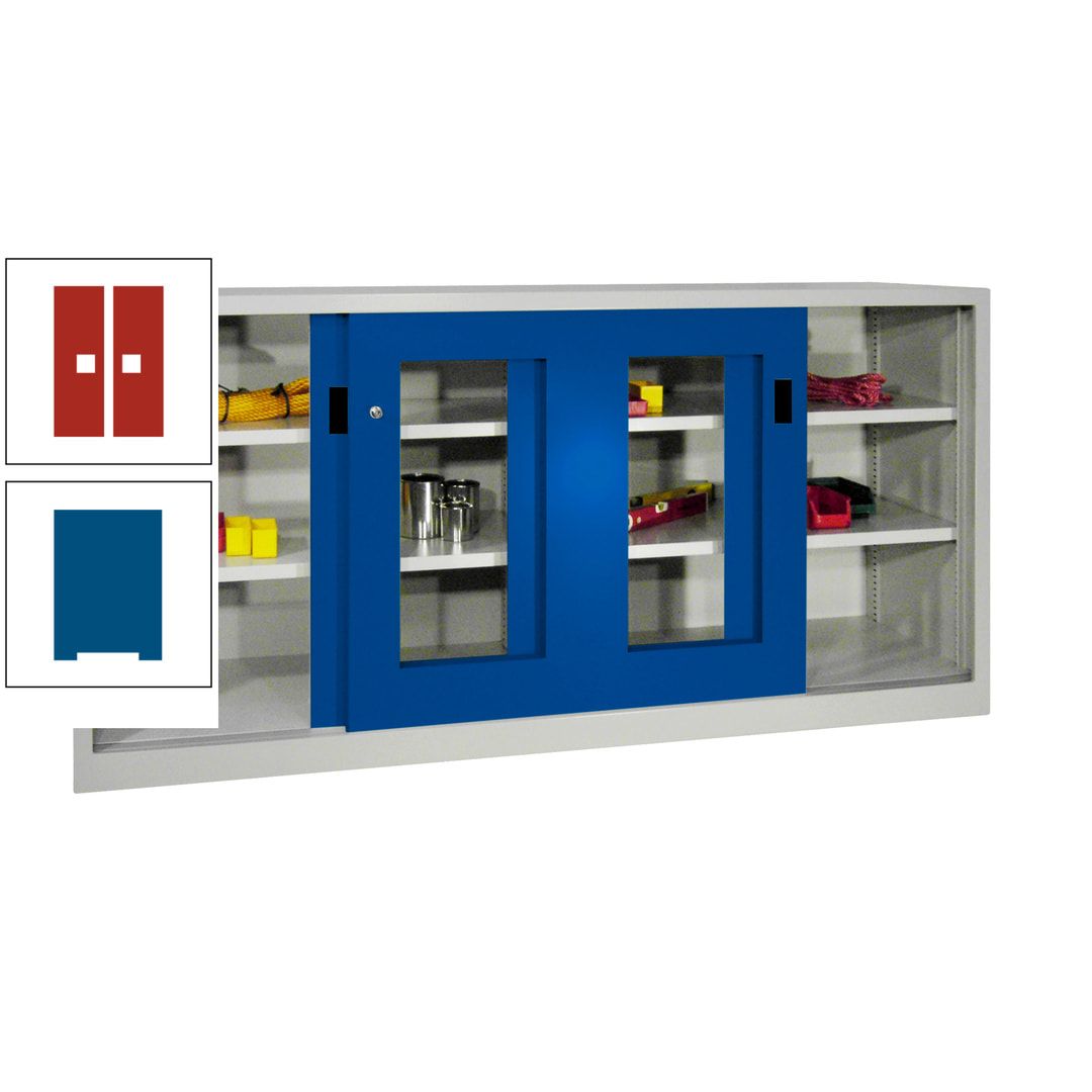 Schiebetürenschrank - Sichtfenstertüren - 1.000x2.000x400 mm (HxBxT) - 4 Böden, gepulvert - Zylinderschloss - anthrazitgrau