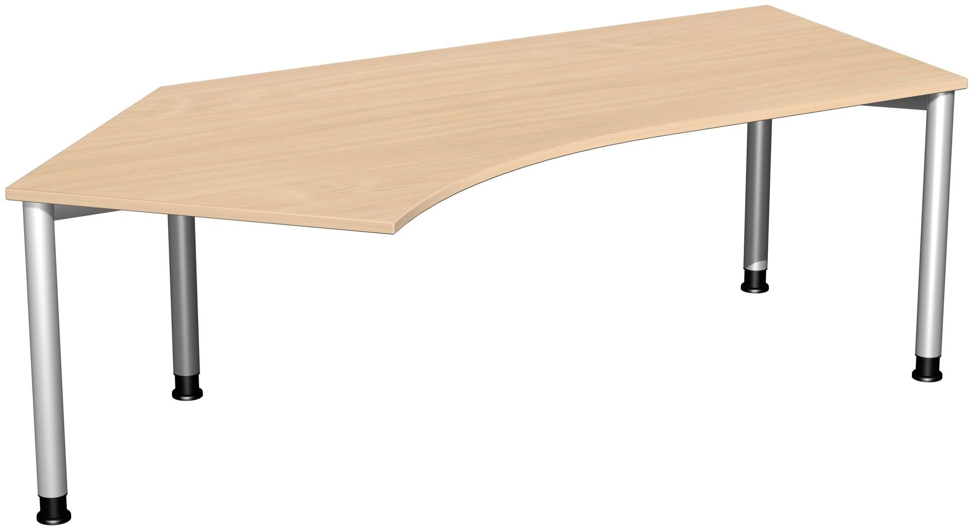 Schreibtisch, einseitig verkürzt, 4-Fuß Flex, Winkel links, höhenverstellbar, 680-800 x 2.166 x 1.130 mm (HxBxT), Gestell anthrazit, Dekor lichtgrau