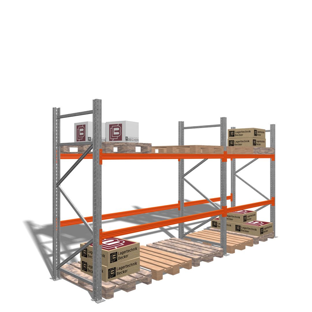 Palettenregal, Schwerlastregal - Fachlast 2.200 kg - (HxBxT) 2.500 x 4.850 x 1.100 mm - 2 Felder