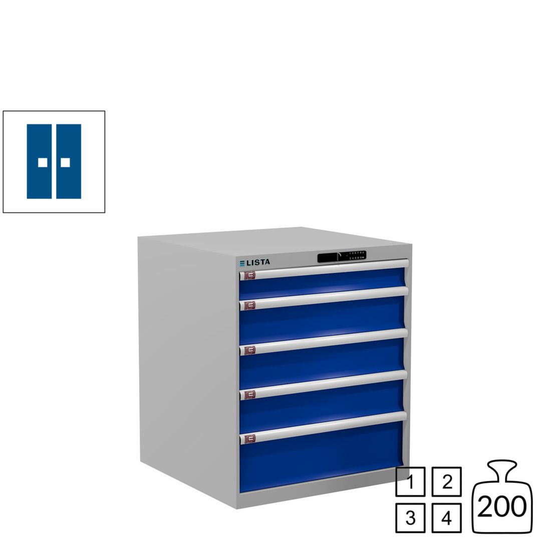 Lista Schubladenschrank - 14.410.010 - 850x717x725 mm (HxBxT) - 5 Schubladen - 75 kg - Key Lock - lichtblau (RAL 5012)