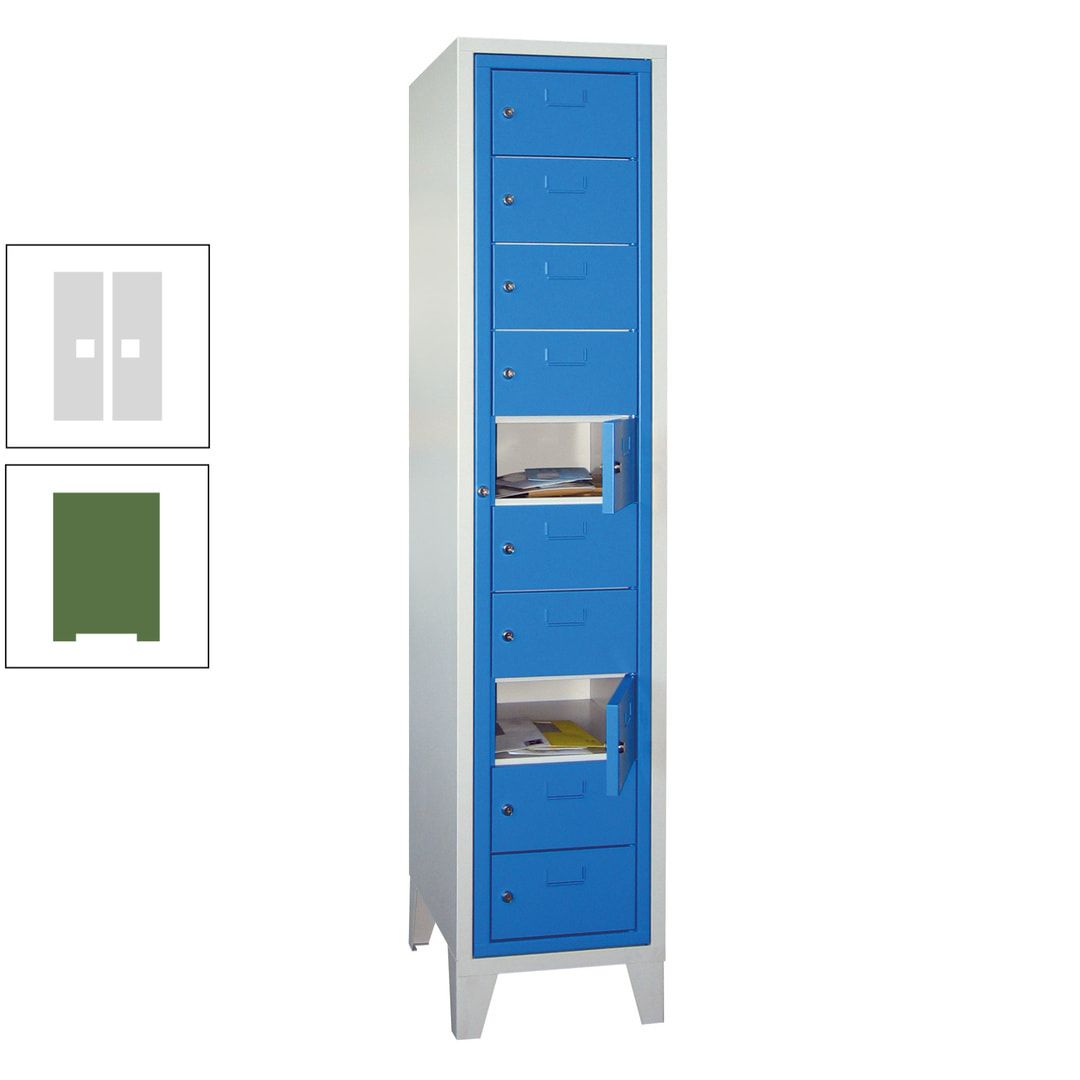 Schließfachschrank - Wäscheausgabeschrank - 10 Fächer a 315 mm - 1.850x400x500 mm (HxBxT) - Füße - Zylinderschloss - anthrazitgrau