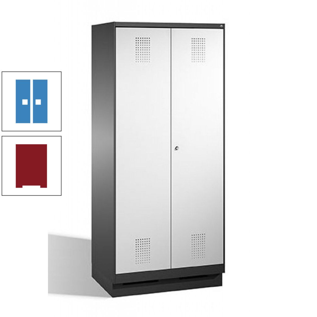 Doppel-Spind, Doppeltüren, Garderobenschrank mit Sockel, 2 Abteile a 400 mm, Korpus anthrazitgrau, Tür anthrazitgrau, 1.800 x 800 x 500 mm (HxBxT)