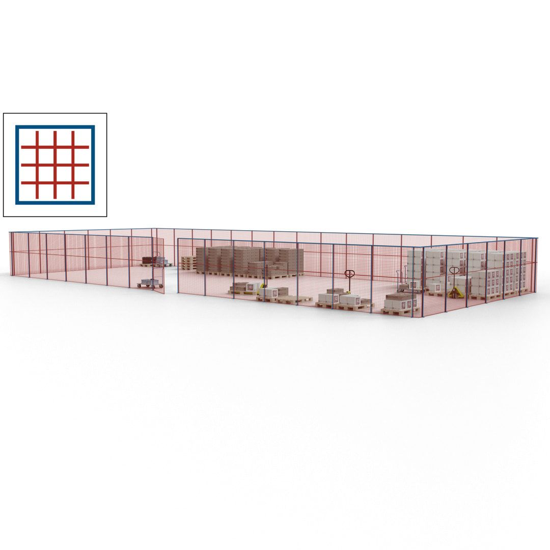 Maschinen Schutzgitter - Hallentrennwand - Sicherheitszaun - Tür - 63 m - 2.200 x 22.900 x 9.400 mm (HxBxT) - enzianblau