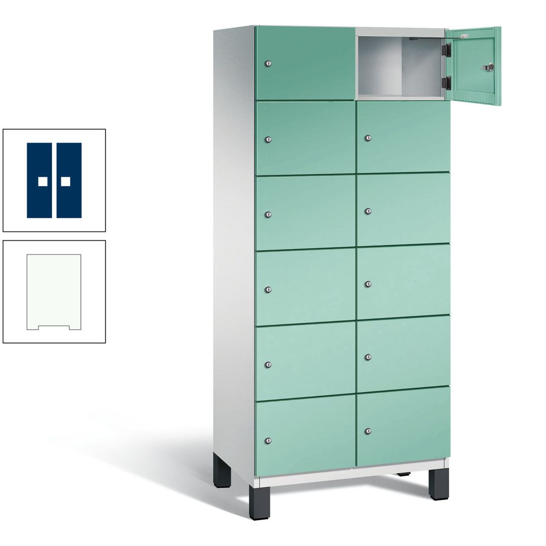 Fächerschrank, Stahlschrank, 12 Fächer, Türöffnungsbegrenzer, Füße, 1.980 x 800 x 525 mm (HxBxT), Korpus anthrazitgrau, Front anthrazitgrau