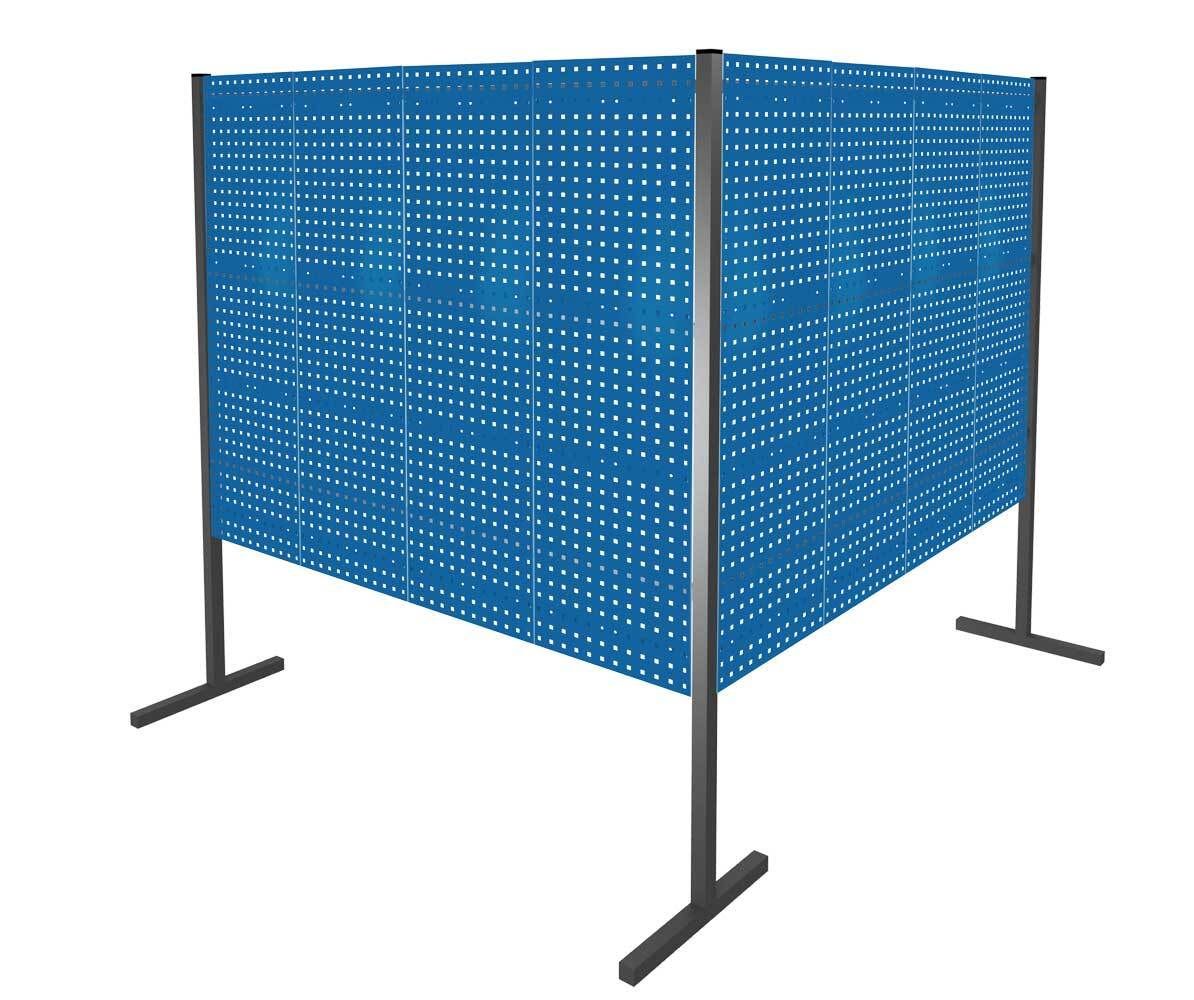 Modulare Trennwand, Werkzeugwand, Doppelfeld 90 Grad, 4 Lochplatten, Plattenhöhe 1.500 mm, 2.000 x 1.000 x 1.000 mm (HxBxT), Anthrazitgrau (RAL 7016)
