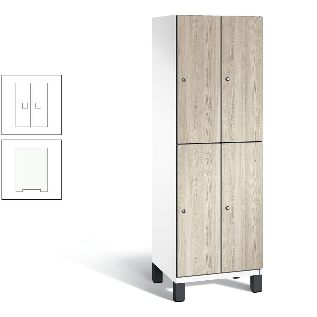 Fächerschrank, Garderobenschrank, mit Füßen, 2 Abteile, 1.980 x 600 x 525 mm (HxBxT), Korpus anthrazitgrau, Tür Donau-Ahorn