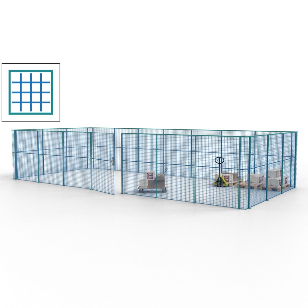Hallentrennwand - Flügeltür, Gitter - 19 Gitterwände - 2.200 x 10.900 x 4.900 mm (HxBxT) - Perlweiß/reinorange