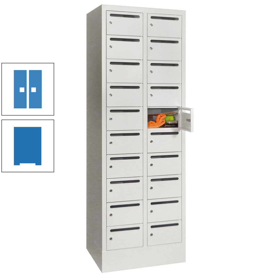 Postverteilerschrank, Schließfachschrank, 2 Abteile a 300 mm, 20 Fächer, 1.850 x 600 x 500 mm (HxBxT), Korpus anthrazitgrau, Front anthrazitgrau